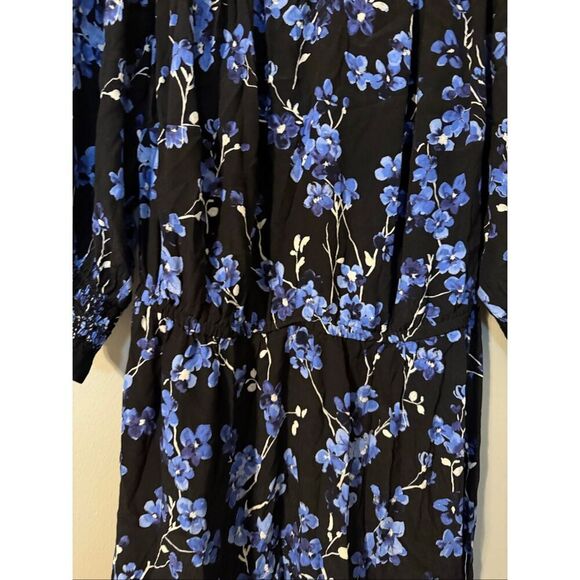 Talbots Plus Size 1X Smocked Midi Dress Black Lilac Floral Feminine Office - Picture 8 of 12